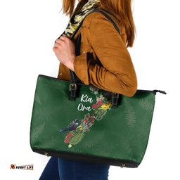 Kia Ora New Zealand Floral Leather Tote Bag Sage Green LT7
