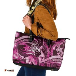 Maori Romantic Valentine Leather Tote Bag The Hongi Kiss Pink Galaxy DT05