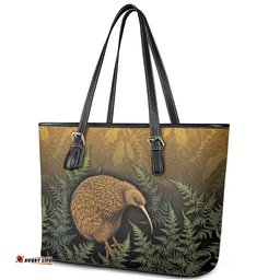 New Zealand Kiwi Bird Leather Tote Bag Silver Fern Mix Maori Pattern LT05