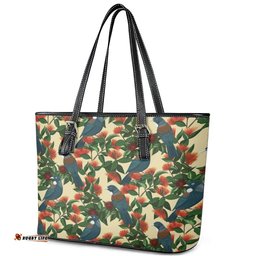 New Zealand Christmas Leather Tote Bag Romantic Tui Birds on Pohutukawa - Ivory LT7