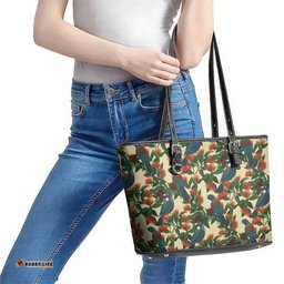 New Zealand Christmas Leather Tote Bag Romantic Tui Birds on Pohutukawa - Ivory LT7
