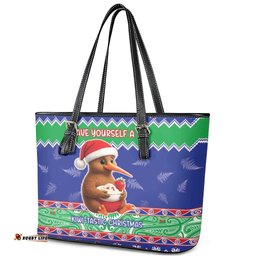 New Zealand Christmas Leather Tote Bag Have Yourself A Kiwi-tastic Christmas LT05