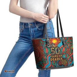 NAIDOC Week 26 Leather Tote Bag 50 Years of Deadly Aboriginal Motif LT03
