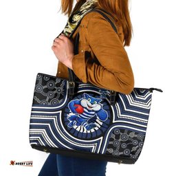 Geelong Cats Leather Tote Bag Indigenous Monochrome Dot Art Mascot Style TS04