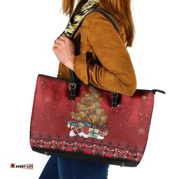 Funny Kiwi Bird Xmas Tree Leather Tote Bag New Zealand Tribal Christmas Spirit LT9