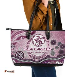 Manly Warringah Sea Eagles Rugby Leather Tote Bag Australian Aboriginal Dot Painting Style TS04