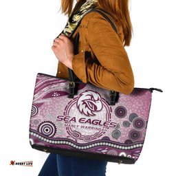 Manly Warringah Sea Eagles Rugby Leather Tote Bag Australian Aboriginal Dot Painting Style TS04