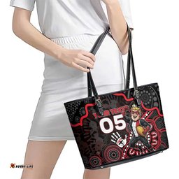 Custom Saints Football Leather Tote Bag Aboriginal Dot Art Pattern DT05