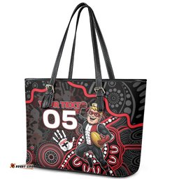 Custom Saints Football Leather Tote Bag Aboriginal Dot Art Pattern DT05