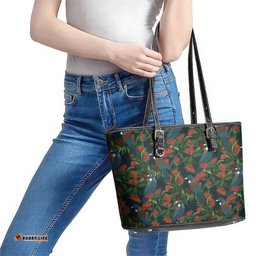 New Zealand Christmas Leather Tote Bag Romantic Tui Birds on Pohutukawa - Cobalt LT7