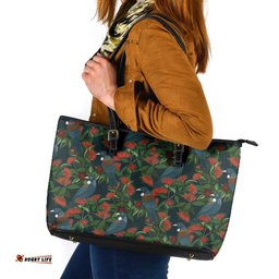 New Zealand Christmas Leather Tote Bag Romantic Tui Birds on Pohutukawa - Cobalt LT7