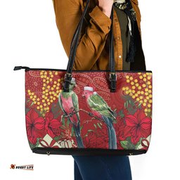 Merry Chrissie Australia King Parrots Leather Tote Bag Aboriginal Art LT7