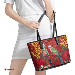 Merry Chrissie Australia King Parrots Leather Tote Bag Aboriginal Art LT7