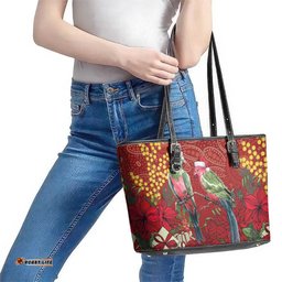 Merry Chrissie Australia King Parrots Leather Tote Bag Aboriginal Art LT7