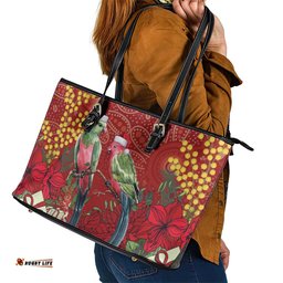 Merry Chrissie Australia King Parrots Leather Tote Bag Aboriginal Art LT7