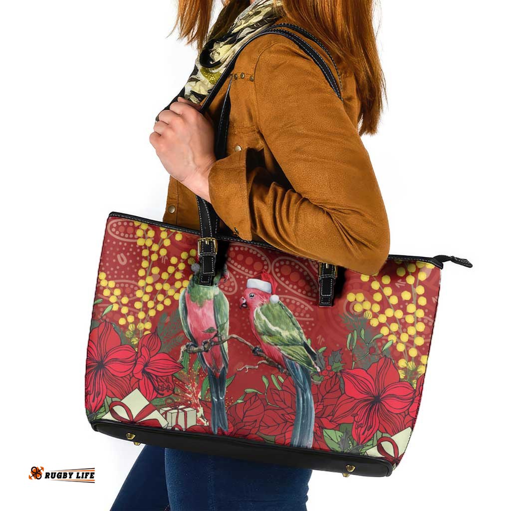 Merry Chrissie Australia King Parrots Leather Tote Bag Aboriginal Art LT7
