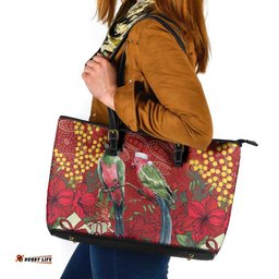 Merry Chrissie Australia King Parrots Leather Tote Bag Aboriginal Art LT7