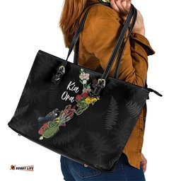 Kia Ora New Zealand Floral Leather Tote Bag Black LT7