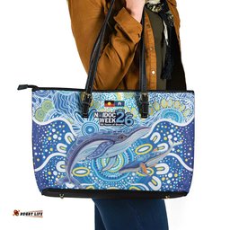 NAIDOC Week 2026 Leather Tote Bag Dreaming of Whales Aboriginal Dot Art LT9