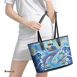 NAIDOC Week 2026 Leather Tote Bag Dreaming of Whales Aboriginal Dot Art LT9