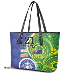 India Vs Australian Cricket Custom Leather Tote Bag Ashoka Chakra and Aboriginal Together LT9
