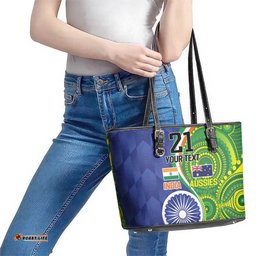 India Vs Australian Cricket Custom Leather Tote Bag Ashoka Chakra and Aboriginal Together LT9