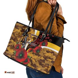 Hawthorn Hawks ANZAC Personalised Leather Tote Bag Lest We Forget Poppy Camo LT9