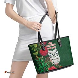 Maori Wheku Meri Kirihimete Personalised Leather Tote Bag All Green Indigenous Maori Motif LT9