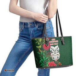 Maori Wheku Meri Kirihimete Personalised Leather Tote Bag All Green Indigenous Maori Motif LT9
