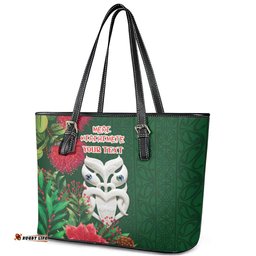 Maori Wheku Meri Kirihimete Personalised Leather Tote Bag All Green Indigenous Maori Motif LT9