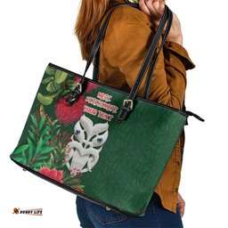 Maori Wheku Meri Kirihimete Personalised Leather Tote Bag All Green Indigenous Maori Motif LT9