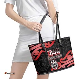New Zealand 1840 Waitangi Day Leather Tote Bag Aotearoa Haka Mask - Red Version LT14