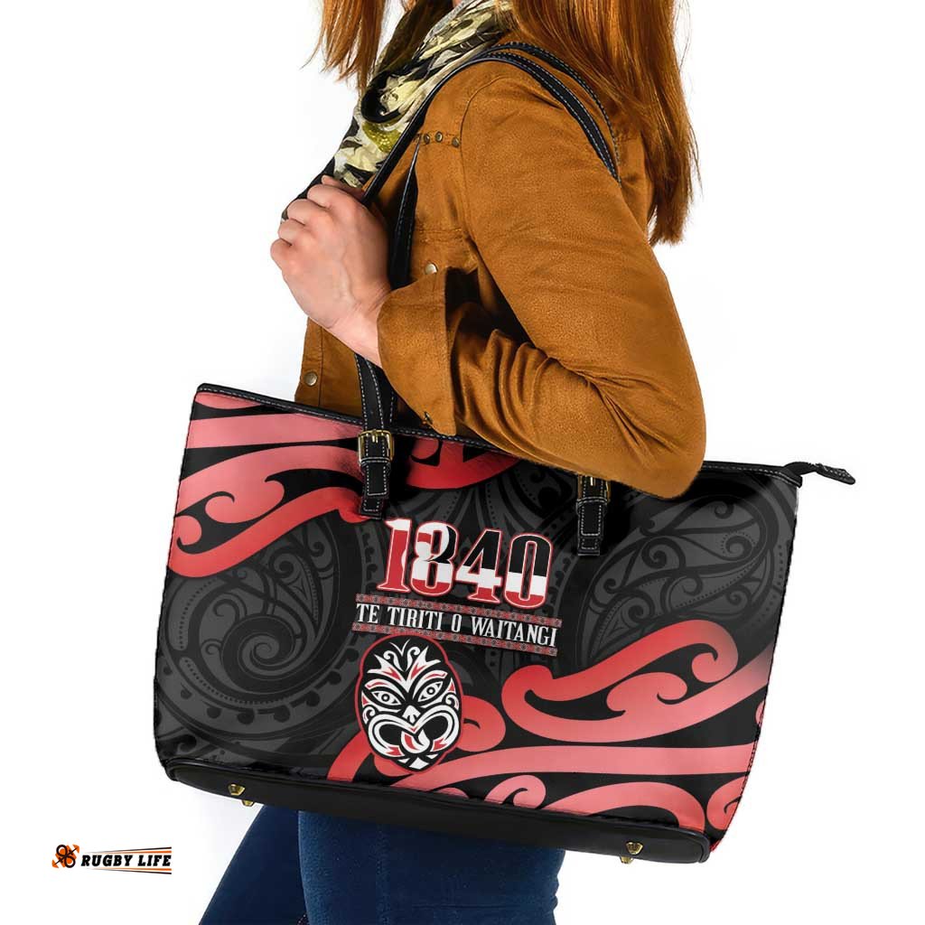 New Zealand 1840 Waitangi Day Leather Tote Bag Aotearoa Haka Mask - Red Version LT14