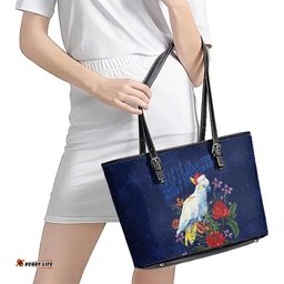 Merry Cocka-mas Leather Tote Bag Australia Christmas Blue Art LT9