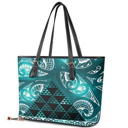Matariki New Zealand Leather Tote Bag NZ Niho Taniwha Maori New Year Cyan Galaxy LT14