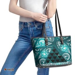 Matariki New Zealand Leather Tote Bag NZ Niho Taniwha Maori New Year Cyan Galaxy LT14