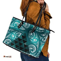 Matariki New Zealand Leather Tote Bag NZ Niho Taniwha Maori New Year Cyan Galaxy LT14