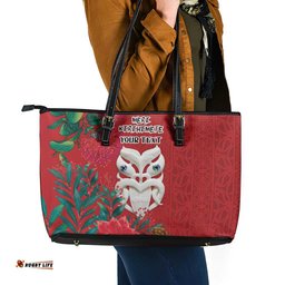 Maori Wheku Meri Kirihimete Personalised Leather Tote Bag All Red Indigenous Maori Motif LT9