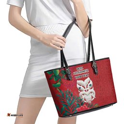 Maori Wheku Meri Kirihimete Personalised Leather Tote Bag All Red Indigenous Maori Motif LT9