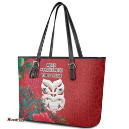 Maori Wheku Meri Kirihimete Personalised Leather Tote Bag All Red Indigenous Maori Motif LT9