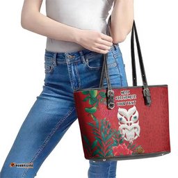 Maori Wheku Meri Kirihimete Personalised Leather Tote Bag All Red Indigenous Maori Motif LT9