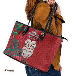 Maori Wheku Meri Kirihimete Personalised Leather Tote Bag All Red Indigenous Maori Motif LT9