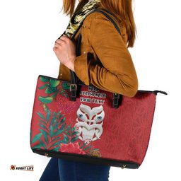 Maori Wheku Meri Kirihimete Personalised Leather Tote Bag All Red Indigenous Maori Motif LT9