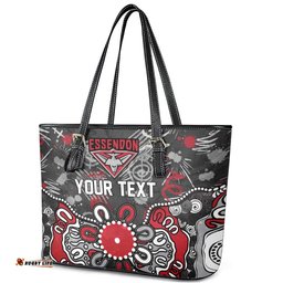 Personalized Essendon Bombers Leather Tote Bag Aboriginal Dot Painting Graffiti Style TS04