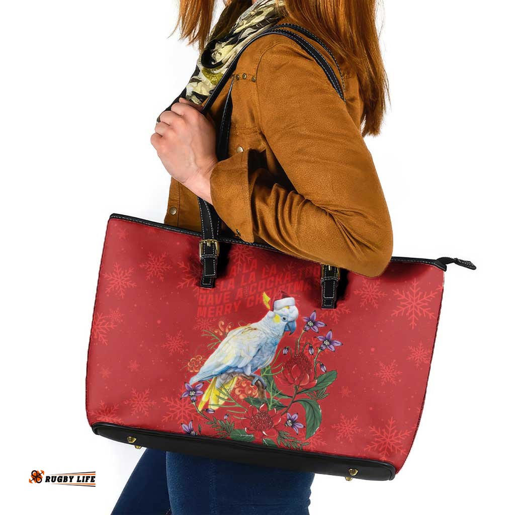 Merry Cocka-mas Leather Tote Bag Australia Christmas Red Art LT9