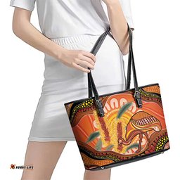 Indigenous Emu Australia Leather Tote Bag Australian Bottlebrushes Aboriginal Art Proud LT14
