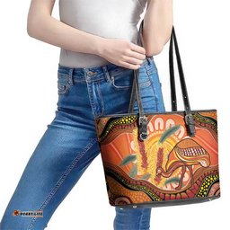 Indigenous Emu Australia Leather Tote Bag Australian Bottlebrushes Aboriginal Art Proud LT14