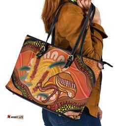 Indigenous Emu Australia Leather Tote Bag Australian Bottlebrushes Aboriginal Art Proud LT14