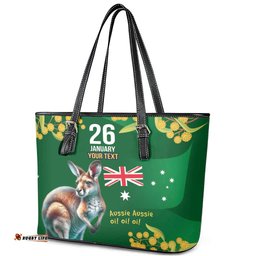Green Kangaroo and Golden Wattle Personalised Leather Tote Bag Happy Australia Day 6 January LT9