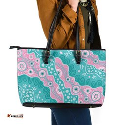 Hereditary Cancer Awareness Australia Indigenous Leather Tote Bag Pink and Teal LT7